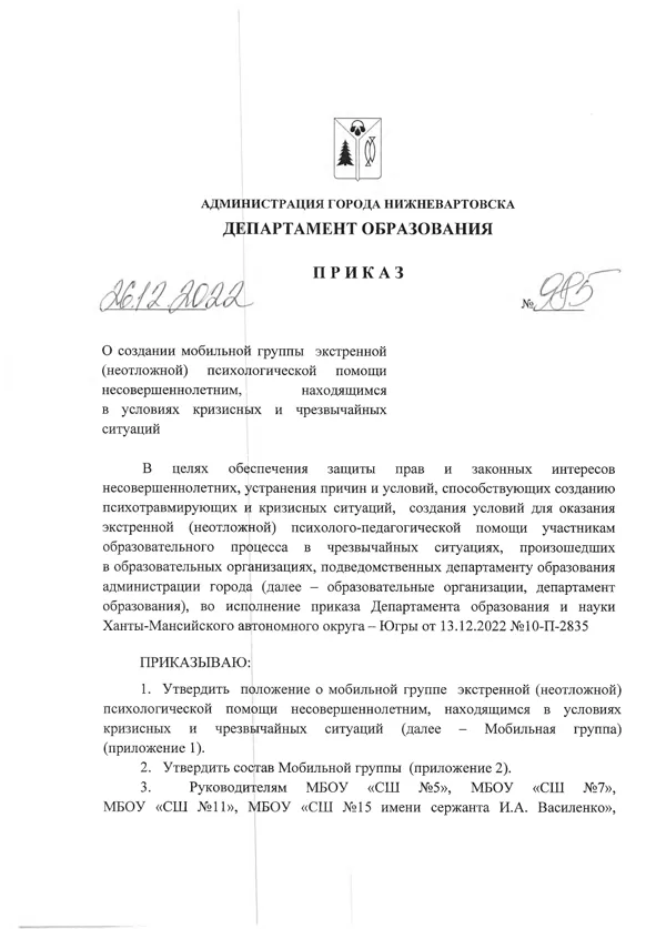 приказ по мобильной группе